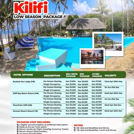 3 DAYS 2 NIGHTS LOW SEASON KILIFI PACKAGE