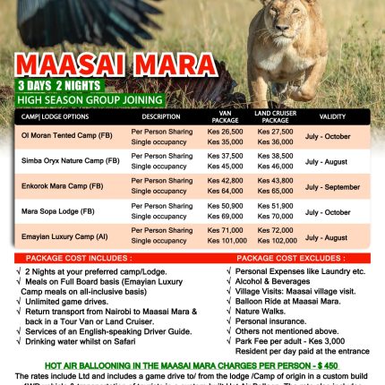 3 DAYS 2 NIGHTS MAASAI MARA HIGH SEASON PACKAGE