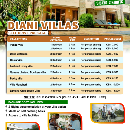 Beachfront villas in Diani